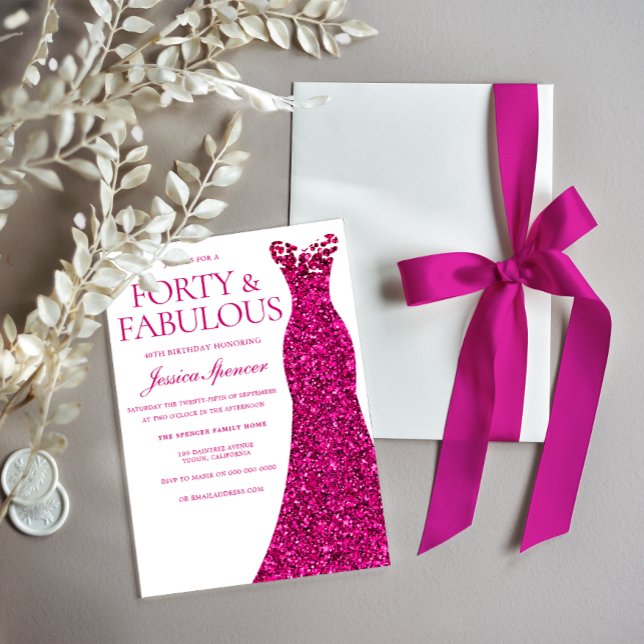 Pink Dress Forty & Fabulous 40th Birthday Invitation (Creator Uploaded)