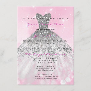 Pink Dress Glitter Candy 16th Bridal Grey Silver Invitation