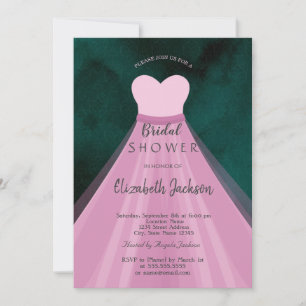 Pink Dress Green Bridal Shower Invitation