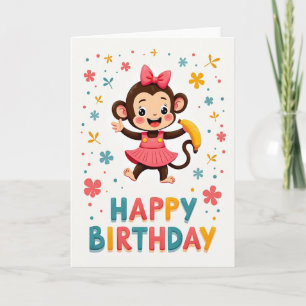 Pink Dress Monkey Birthday Card