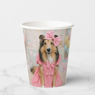 Pink dress sheltie paper cups