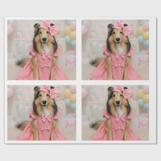 Pink dress sheltie wrapping paper