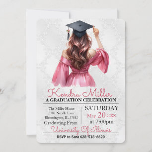 Pink Dress Watercolor Graduation Invitation