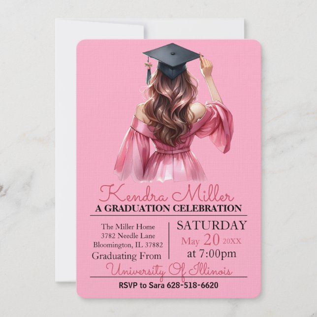 Pink Dress Watercolor Graduation Invitation (Front)