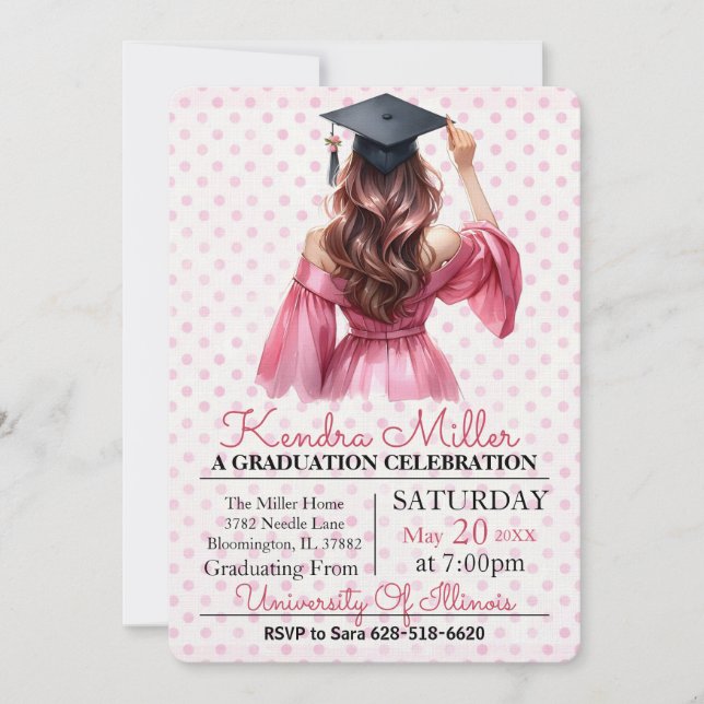 Pink Dress Watercolor Graduation Invitation (Front)