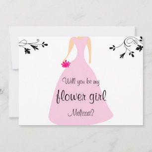 Pink Dress Will You Be My Flower Girl? Custom Name Invitation