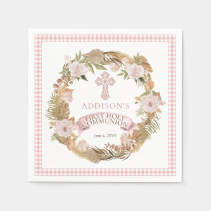 Pink Dried Floral Girl First Holy Communion Napkin