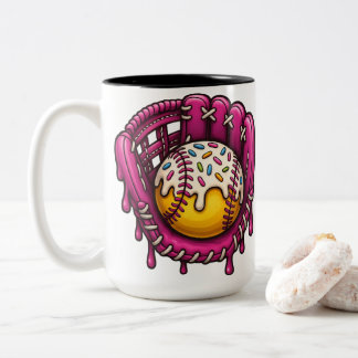 Pink Drip Baseball Glove Sprinkles Art Two-Tone Coffee Mug