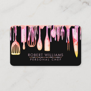 Pink Drip Chef Kitchen Tools Glitter Faux Business Business Card