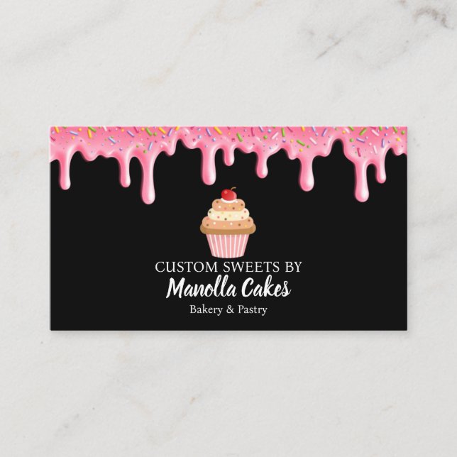 Pink drip cupcake pastry business card (Front)