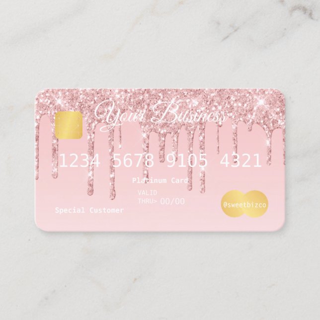 Pink Drip Glitter-look Credit Card (Front)
