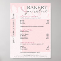 Pink Drip Menu Bakery Price List 