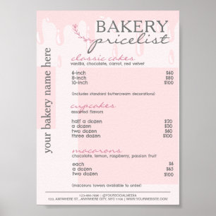 Pink Drip Menu Bakery Price List  Poster