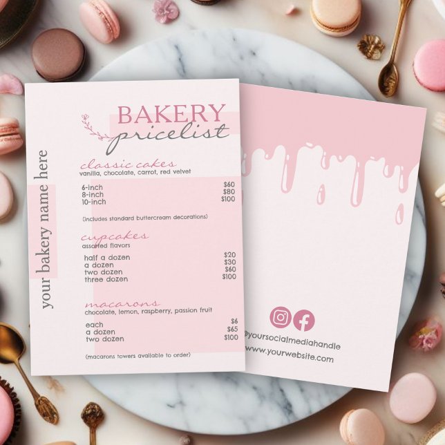  Pink Drip Typography Menu Bakery Price List  (Creator Uploaded)