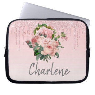 Pink Dripping Glitter Blush Pink Floral Bouquet Laptop Sleeve