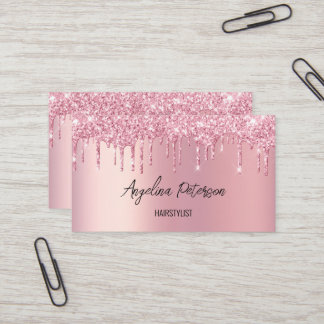 Pink Dripping Glitter Business Card