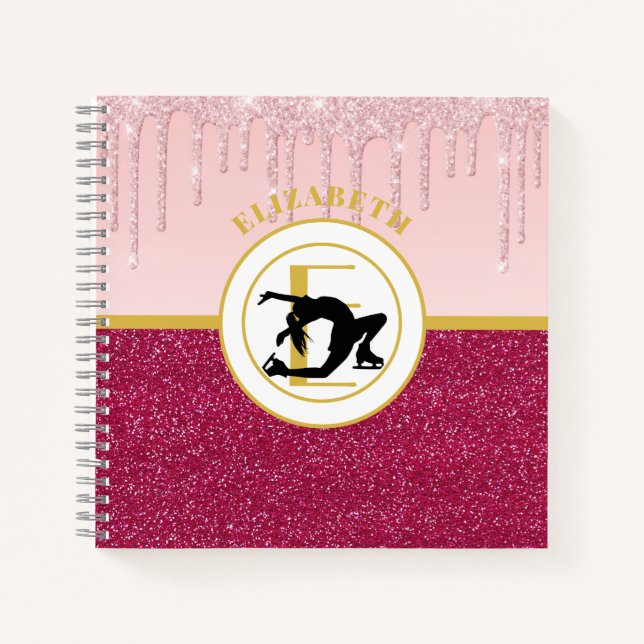 Pink Dripping Glitter Figure Skater Ice Dancer Notebook (Front)