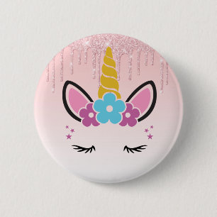 Pink Dripping Glitter Floral Unicorn 6 Cm Round Badge