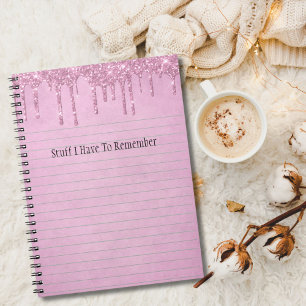 Pink Dripping Glitter Girly Personalised Notebook