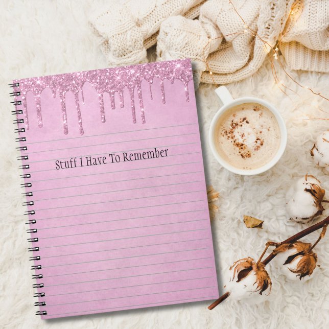 Pink Dripping Glitter Girly Personalised Notebook (Pink Dripping Glitter Personalized Notebook)