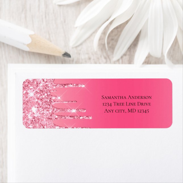 Pink Dripping Glitter Girly Trendy Chic Return  Address Label (Insitu)