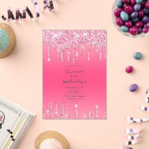 Pink Dripping Glitter Girly Trendy Quinceanera Acrylic Invitations