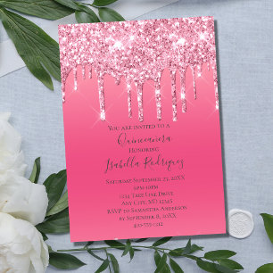 Pink Dripping Glitter Girly Trendy Quinceanera Invitation