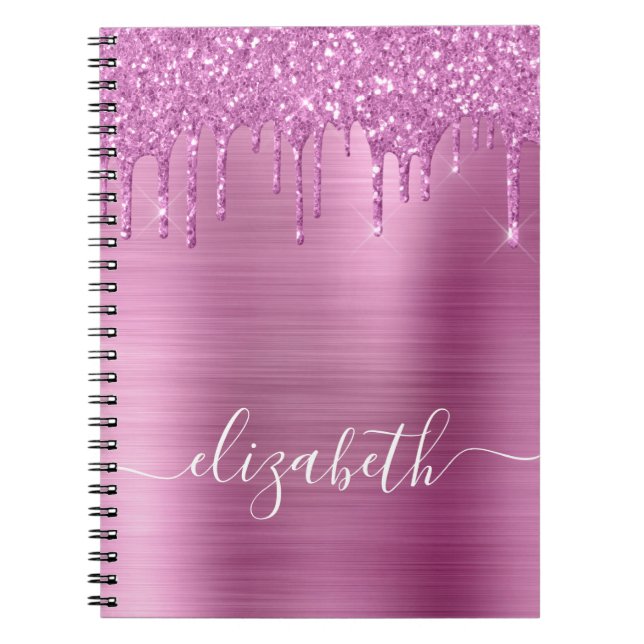 Pink Dripping Glitter Personalised Notebook (Front)