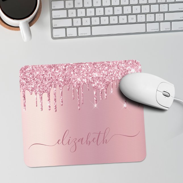 Pink Dripping Glitter Personalized Mouse Pad (Creator Uploaded)