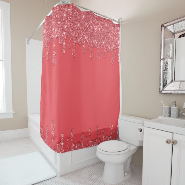 Pink Dripping Glitter Shower Curtain (In Situ)