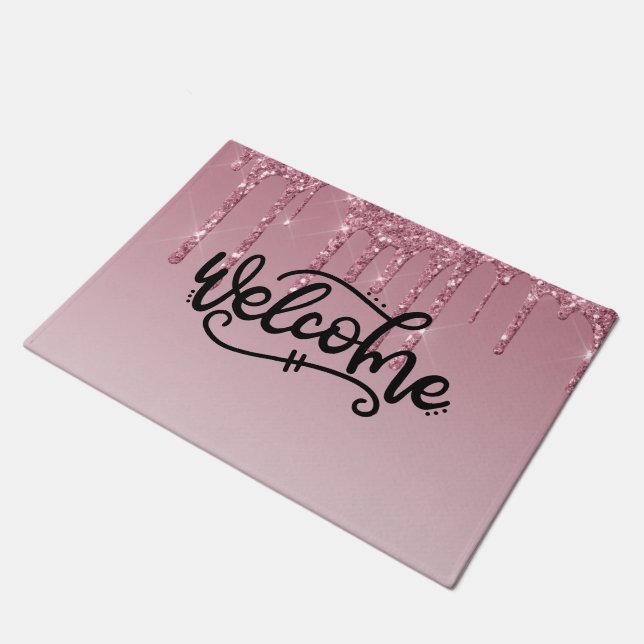 Pink Dripping Glitter Welcome Doormat (Angled)