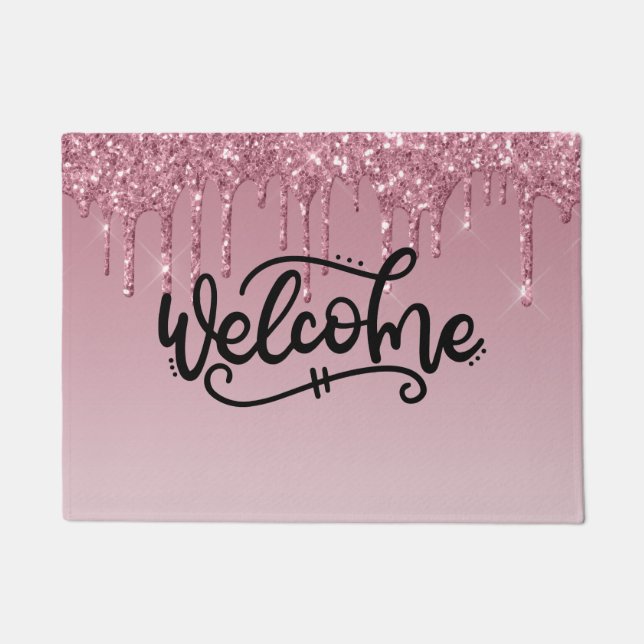 Pink Dripping Glitter Welcome Doormat (Front)