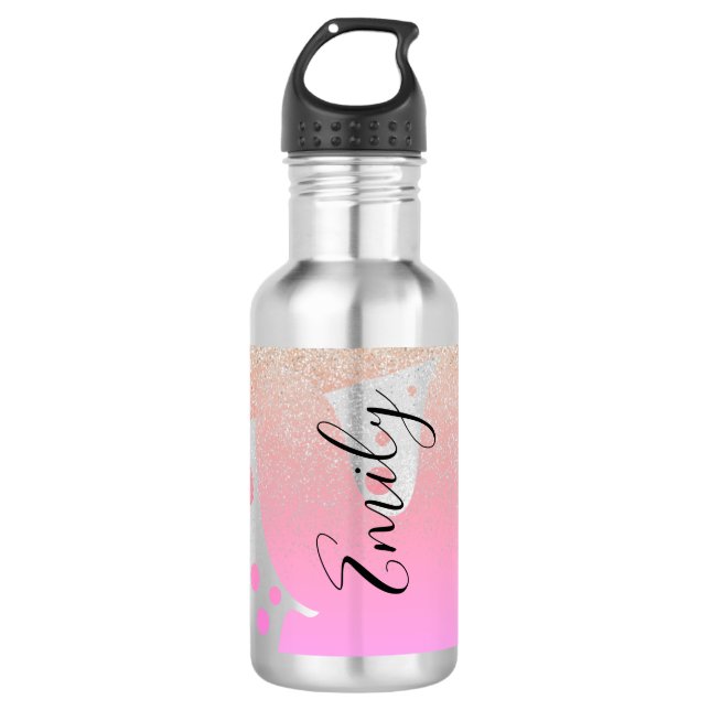Pink Dripping Sparkles Monogrammed Name    710 Ml Water Bottle (Front)