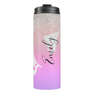 Pink Dripping Sparkles Monogrammed Name Thermal Tumbler