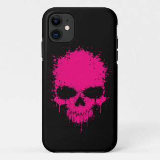 Pink Dripping Splatter Skull iPhone 11 Case