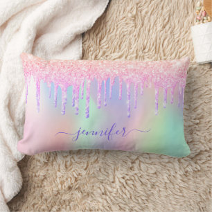 Pink drips holographic name girl lumbar cushion