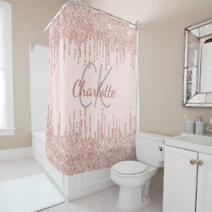 Pink drips monogram name   shower curtain