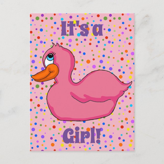 Pink Duck Baby Announcement Postcards (Front)