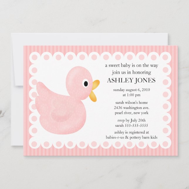 Pink Duck Baby Shower Invitation (Front)