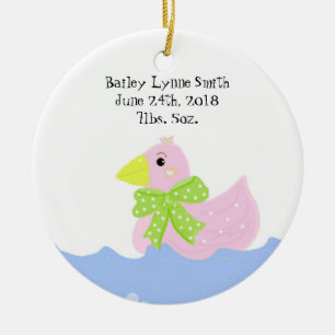 Pink Duck Birth Announcement Ceramic Tree Decoration