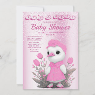 Pink Duck Girl Baby Shower Invitation