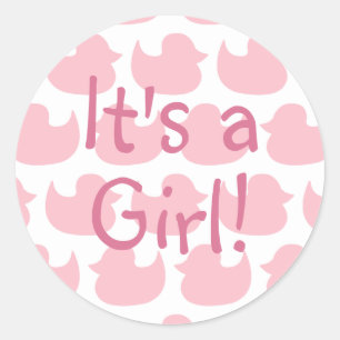 Pink Duck Pattern It's A Girl Classic Round Sticker