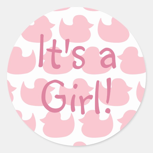 Pink Duck Pattern It's A Girl Classic Round Sticker (Front)