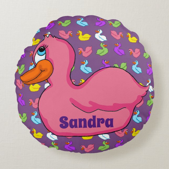 Pink Duck Round Pillow (Front)