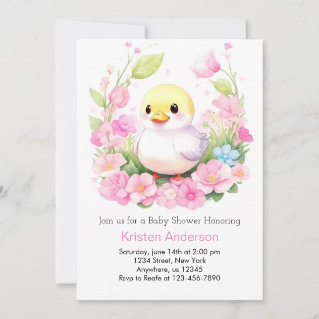  Pink Duckling Cute Blissful Girl Baby Shower Invitation (Front)