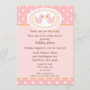 Pink Ducks Twins Baby Shower Invitation