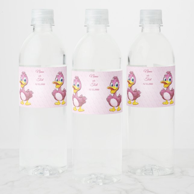 Pink Ducks Water Bottle Label (Bottles)