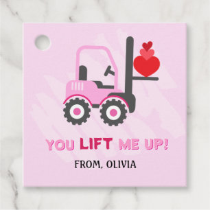 Pink Dump Truck Hearts Valentines Gift Tags