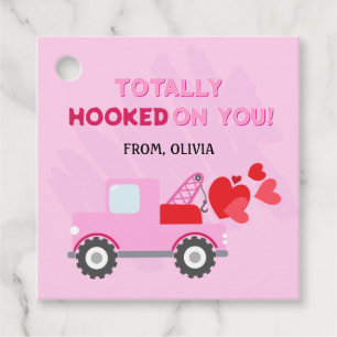 Pink Dump Truck Hearts Valentines Gift Tags