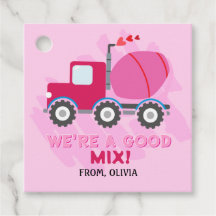 Pink Dump Truck Hearts Valentines Gift Tags